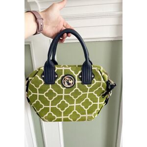 Spartina 449 Apple Green White Navy Handbag Linen Leather Trellis Coastal